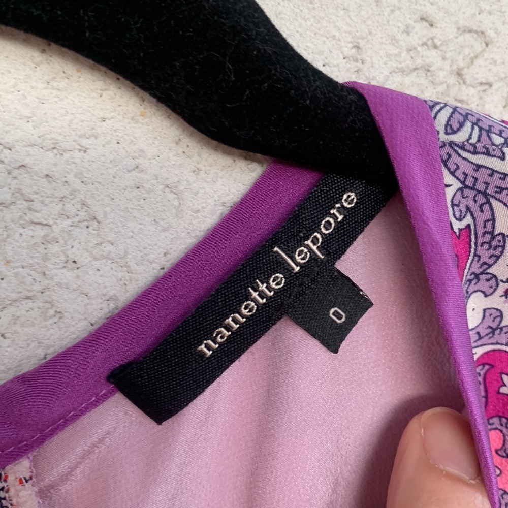 Nanette Lepore silk purples and pinks graphic tank top with beading. *spot* - Picture 2 of 9